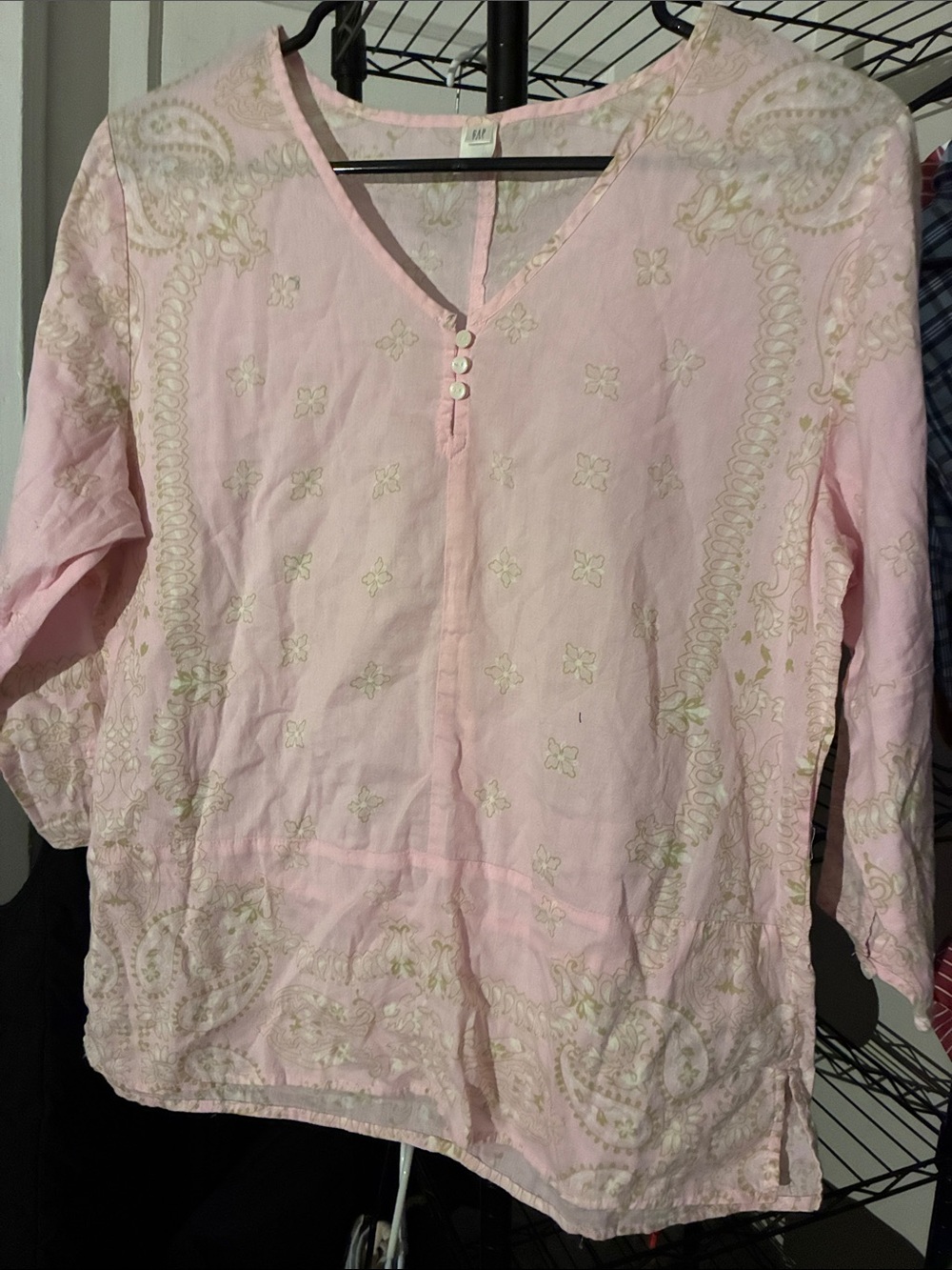 Vintage GAP Pale Pink Embroidered V-Neck Tunic